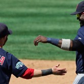 Pedroia and Ortiz Blue Jerseys