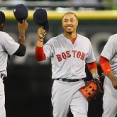 Jackie Bradley, Mookie Betts and Rusney Castillo